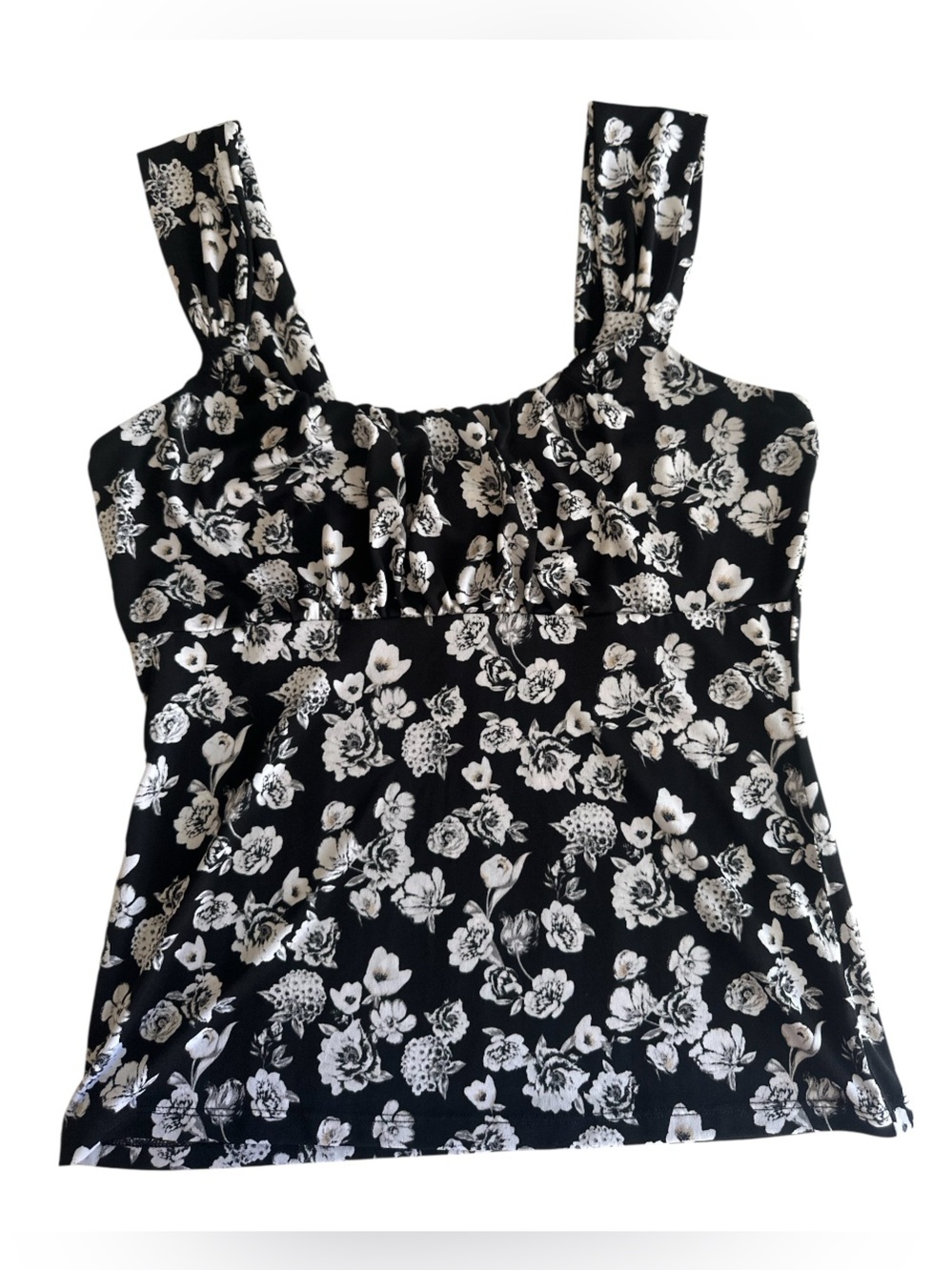 White House Black Market Black Floral Top Size Small